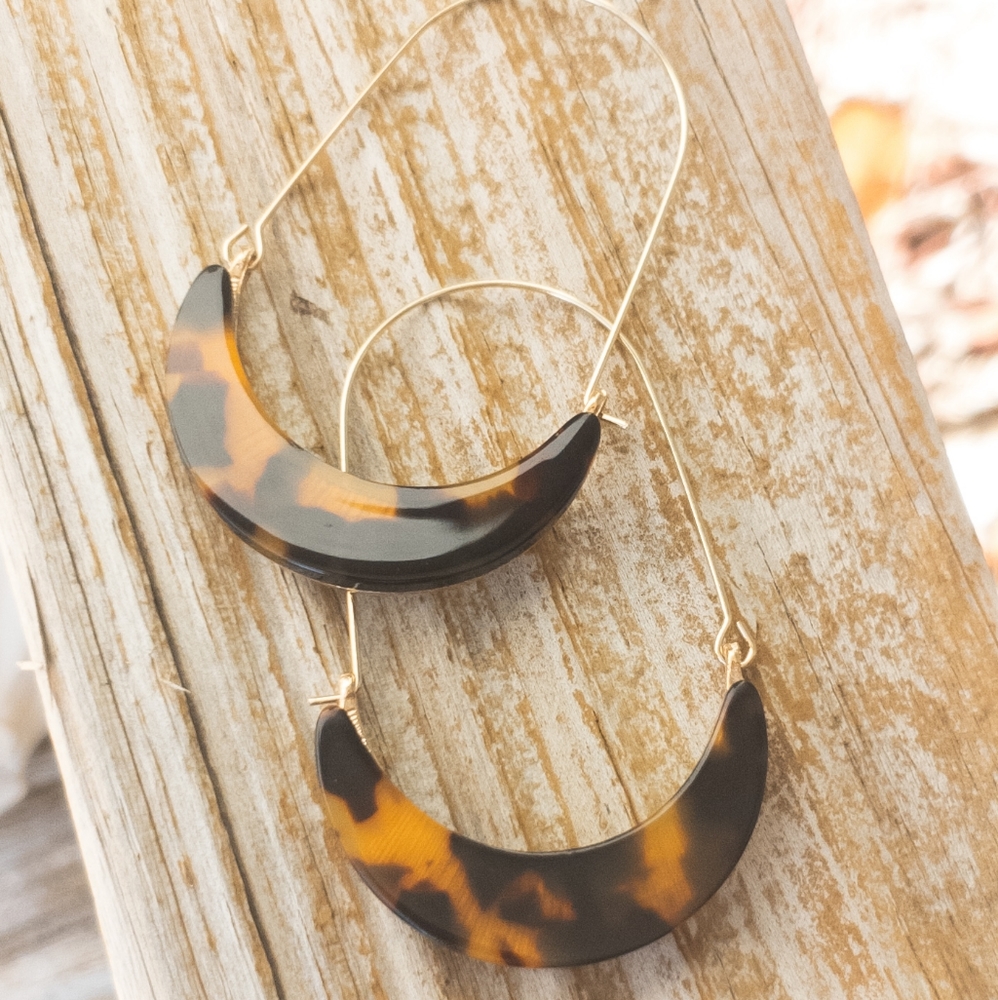 Gold Half Moon Orange Leopard Earrings